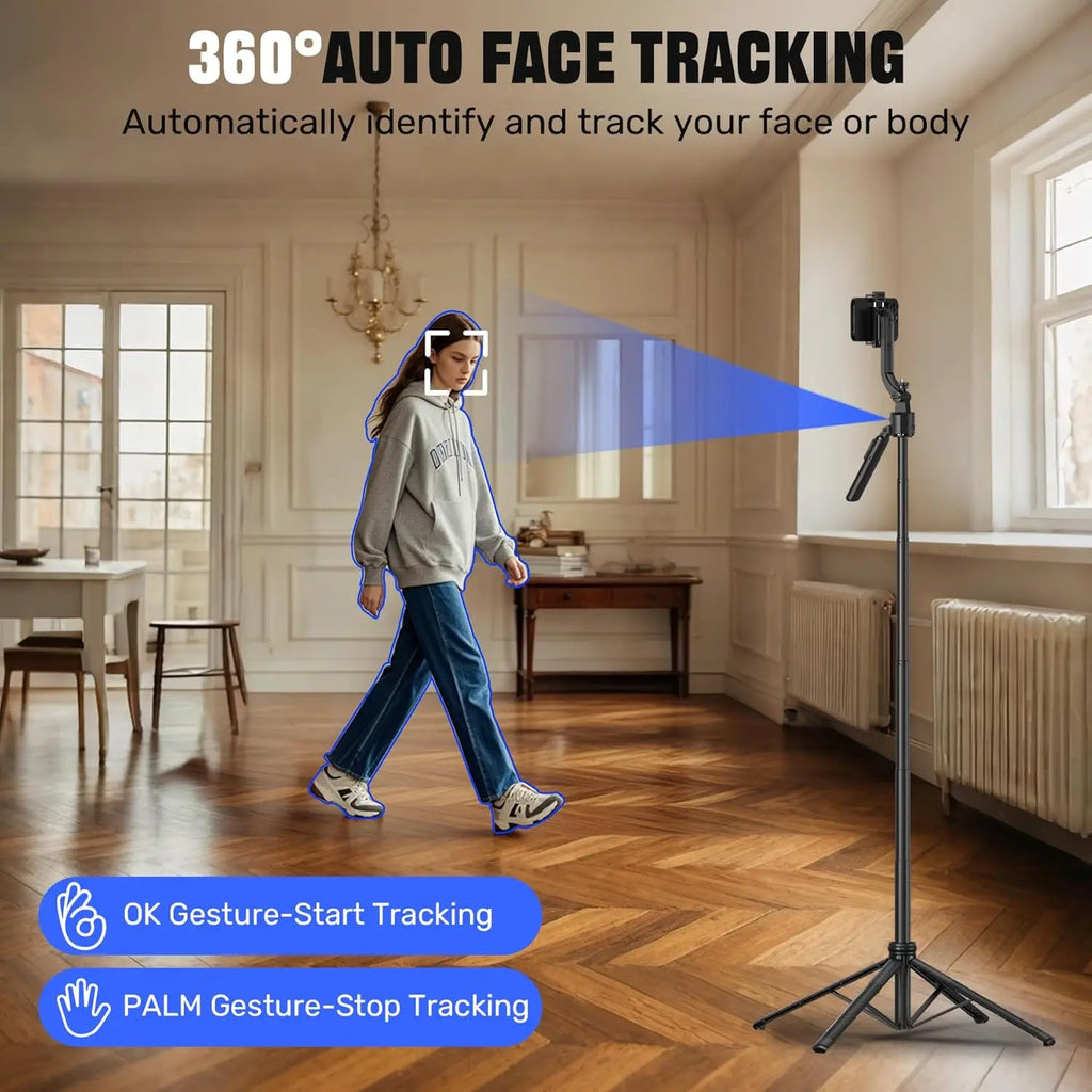 Remote Control AI Face Tracking Selfie Stick Tripod with Light for iPhone and Android