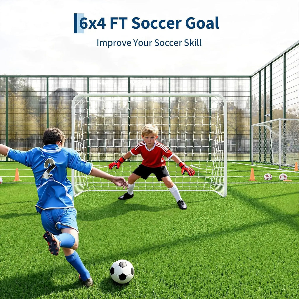 6X4 FT Portable Soccer Goal for Backyard – Heavy Duty Steel Frame Soccer Net with Ground Stakes