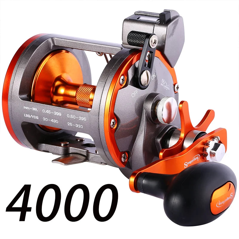 Sougayilang Line Counter Trolling Reel Conventional Level Wind Fishing Reel for Sea Bass Grouper 4.1:1/6+1BB Max Drag 30Kg from China