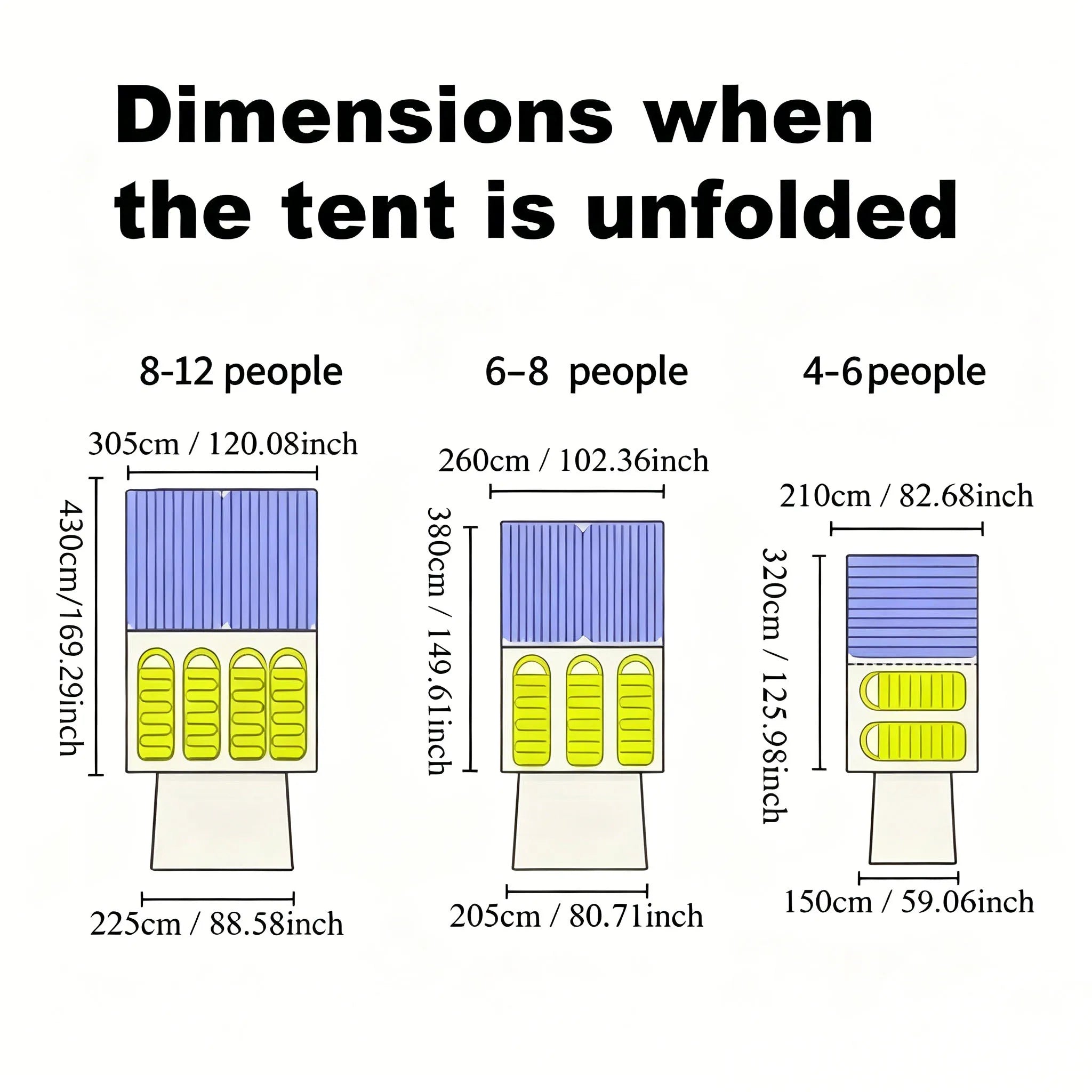4/8/12-person outdoor family camping tent with a removable awning; spacious interior accommodates multiple people; multiple mesh windows provide ventilation and keep out mosquitoes; windproof, waterproof, and UV-resistant; su