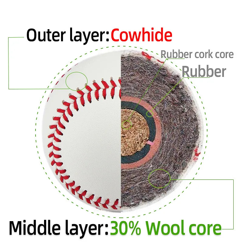Cowhide Baseball No. 9 inch cork inner Hardball for Practice/Training