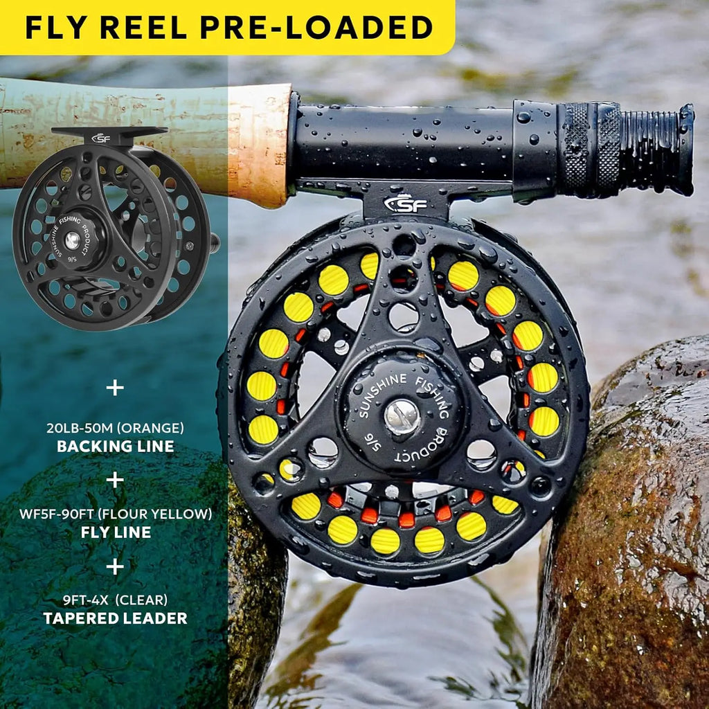 5wt 9FT Fly Fishing Rod Combo Starter Kit with Reel, Case, Flies, Leaders, Tools for Trout Travel