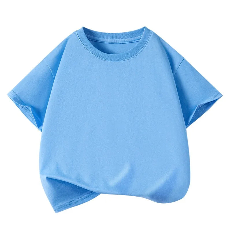 Children's Pure Cotton Short-Sleeved Solid Color Sports Round-Neck T-Shirt