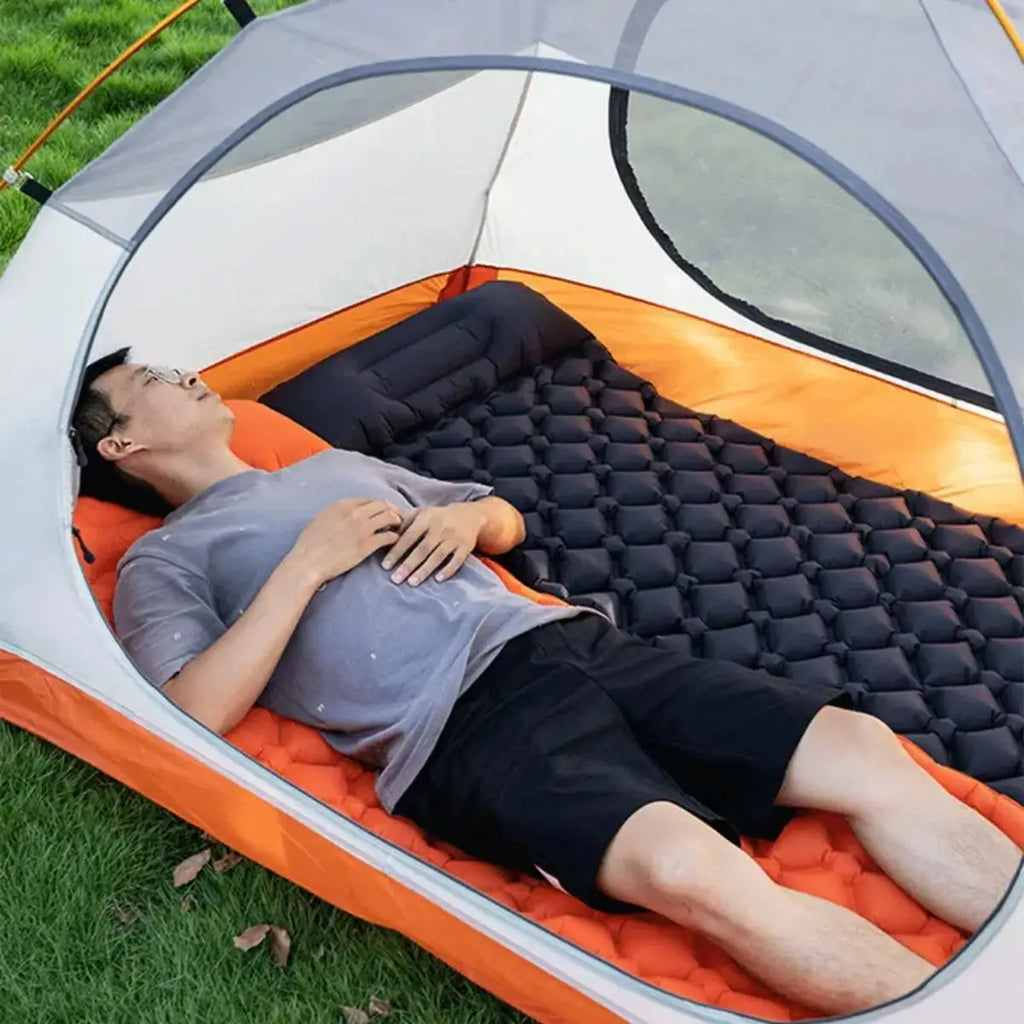 Camping Sleeping Pad Inflatable Mattress with Pillows Ultralight Air Mat Built-in Inflator Pump