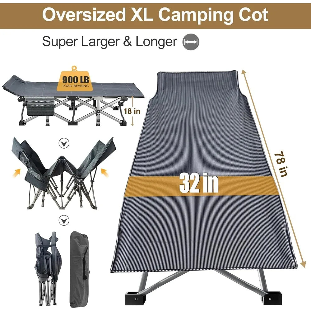 Oversized XXL Folding Camping Cot with Mattress, Heavy Duty Sleeping Cot Bed for Adults, Portable with Carry Bag