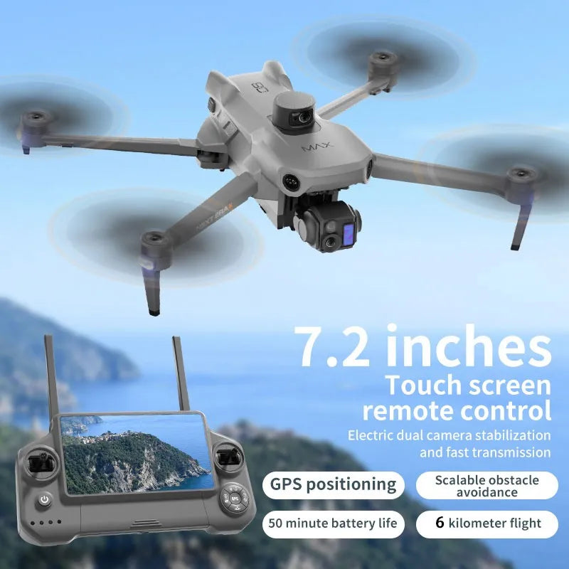 P7 MAX V2 Professional Drone GPS WIFI 6KM FPV 8K Dual Camera Smart Follow 360° Obstacle Avoidance 7.2" Screen Control Quadcopter from China