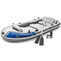 Excursion 5 Inflatable Boat Set: 5-Person 1320lb Capacity Durable PVC Blue Adjustable Seats with Backrest