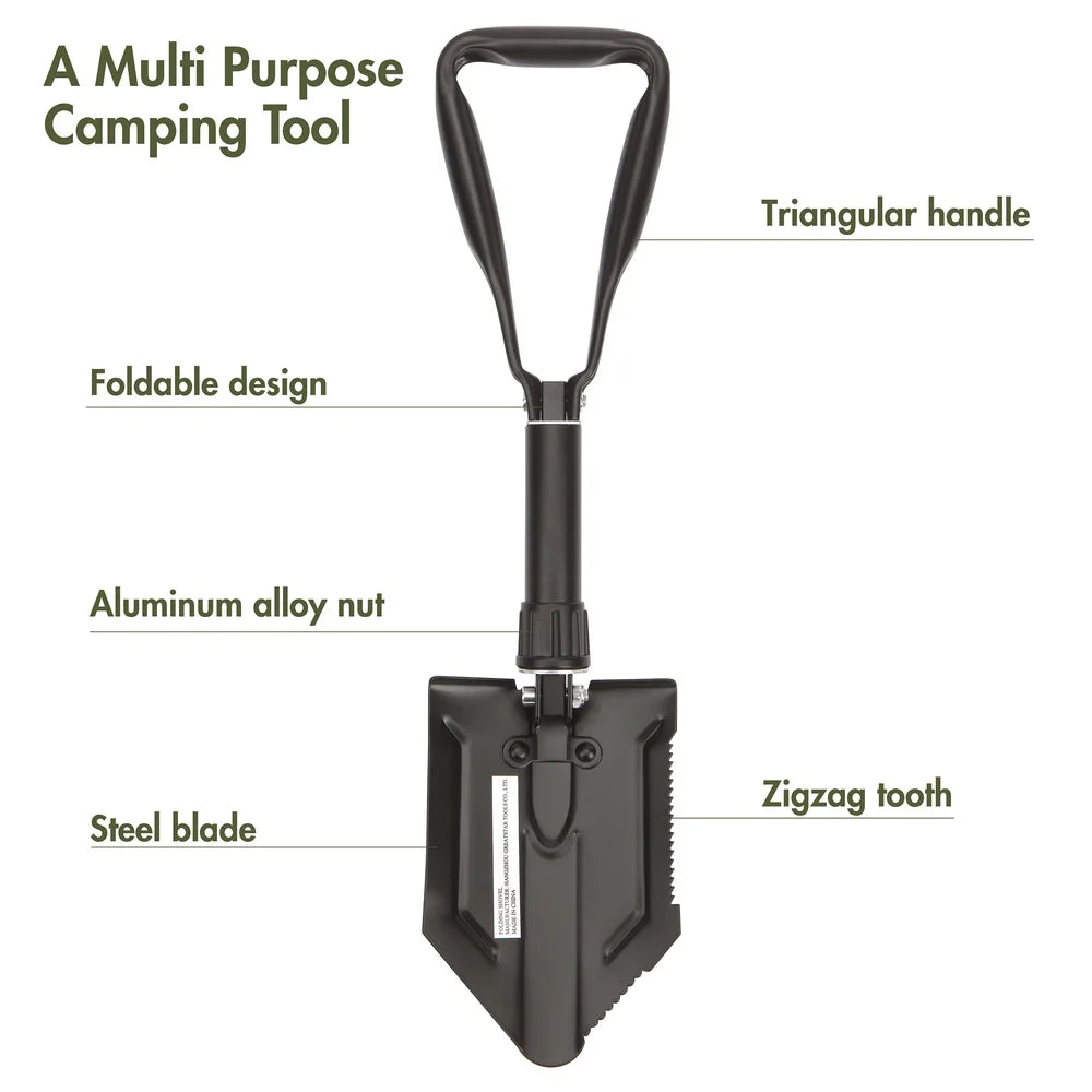Heavy Duty Lightweight Portable Compact  Foldable Steel Shovel with Serrated Edge