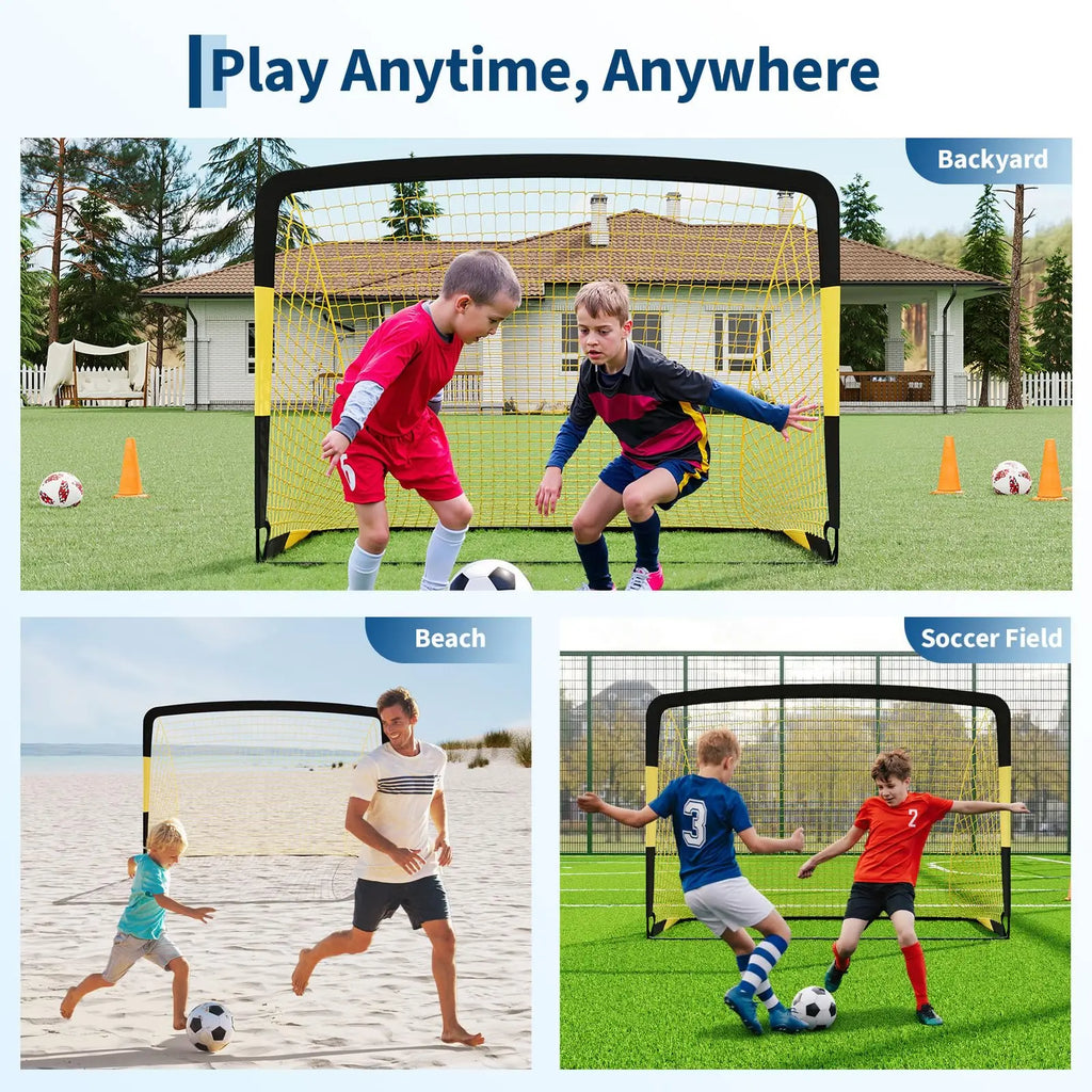 6x4ft Pop Up Soccer Goal Set Of 2 Backyard Soccer Net Portable Training Equipment With Ball Cones Pump For Kids Youth