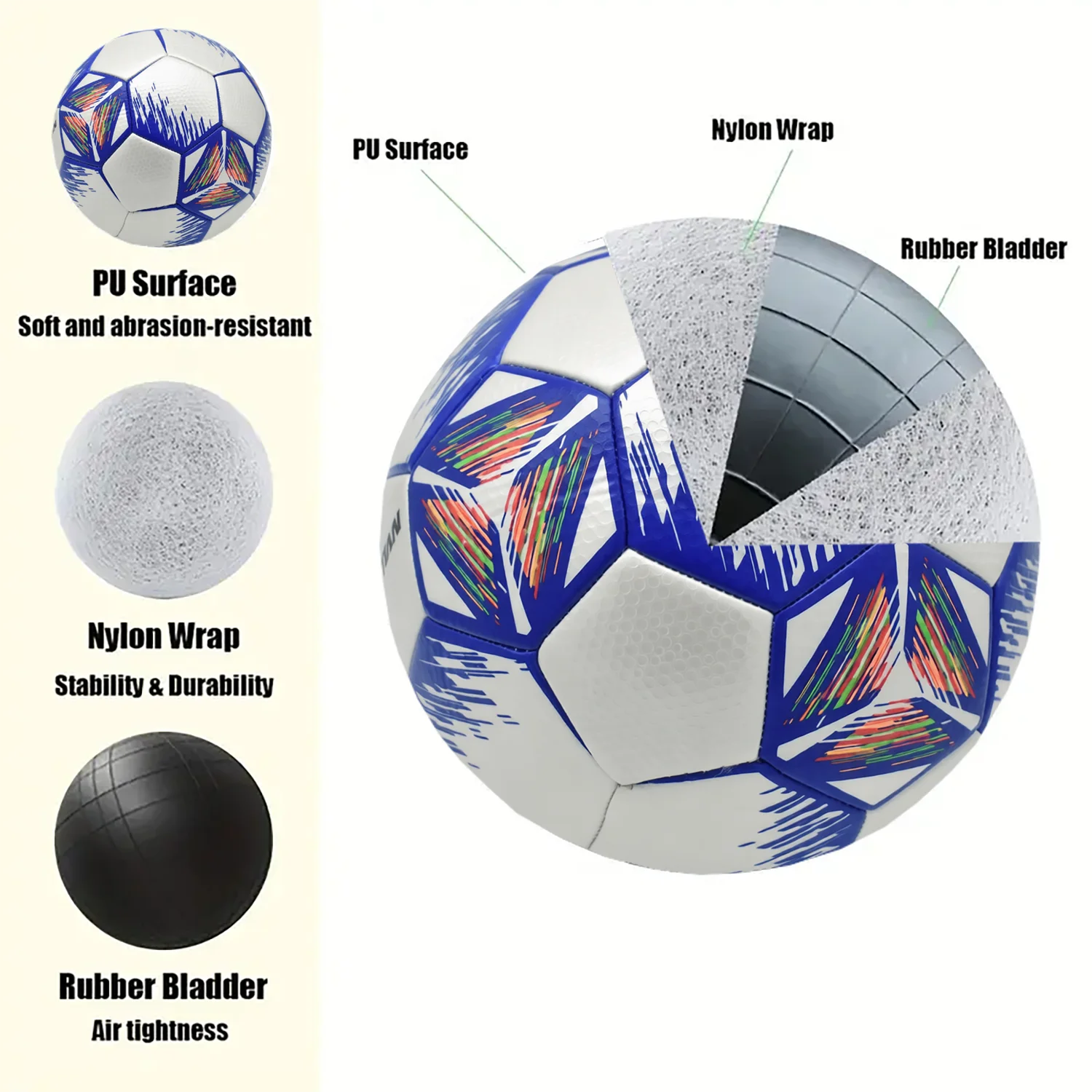 Soccer Ball - Size 5 - PU Leather - Kids And Adults - Home Garden Outdoor - Team Sports - Soccer Balls