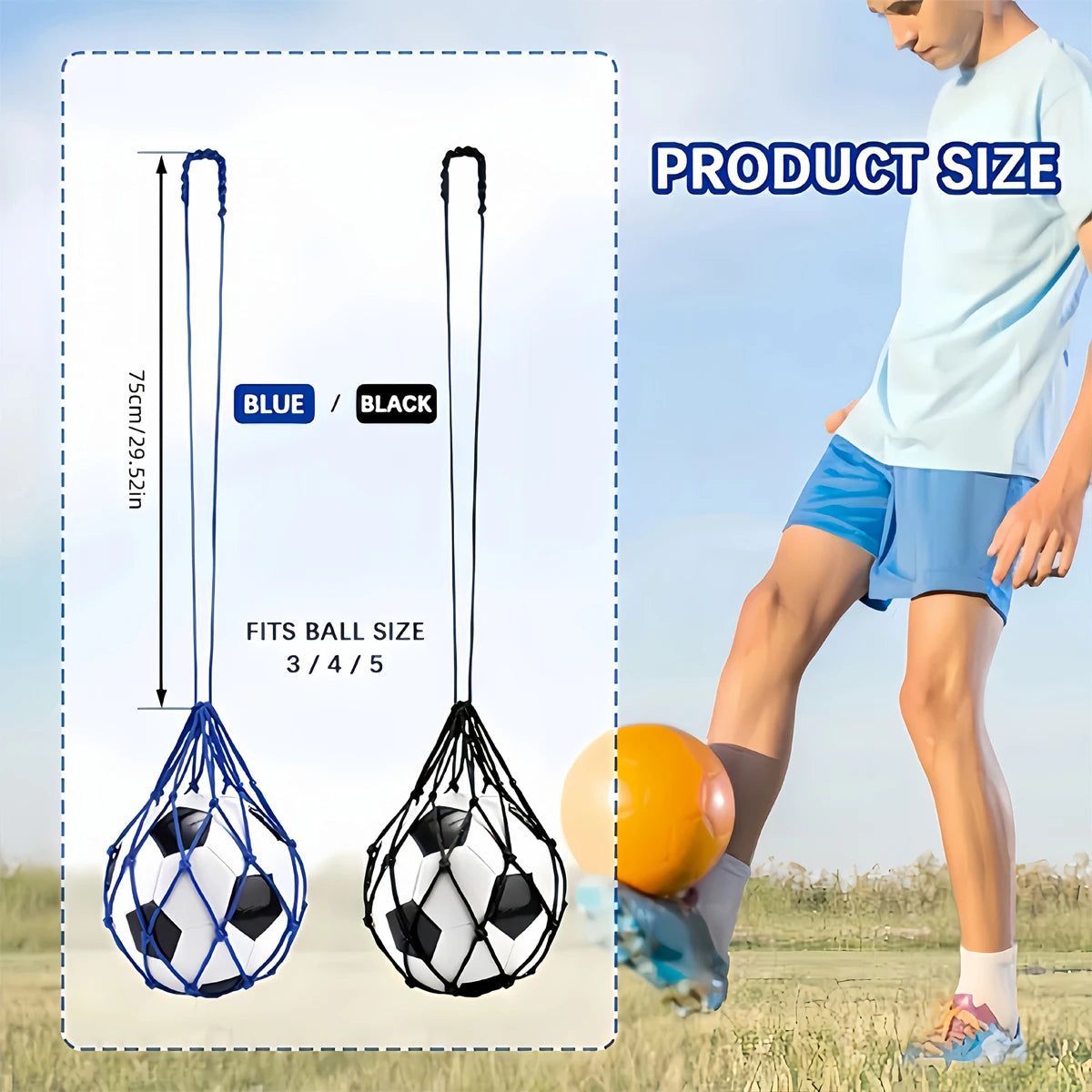Youth Football Self Trainer Kick Net Pocket Professional Outdoor Sport Nylon Net Basketball Bag Solid Mesh Soccer Ball Carry Bag