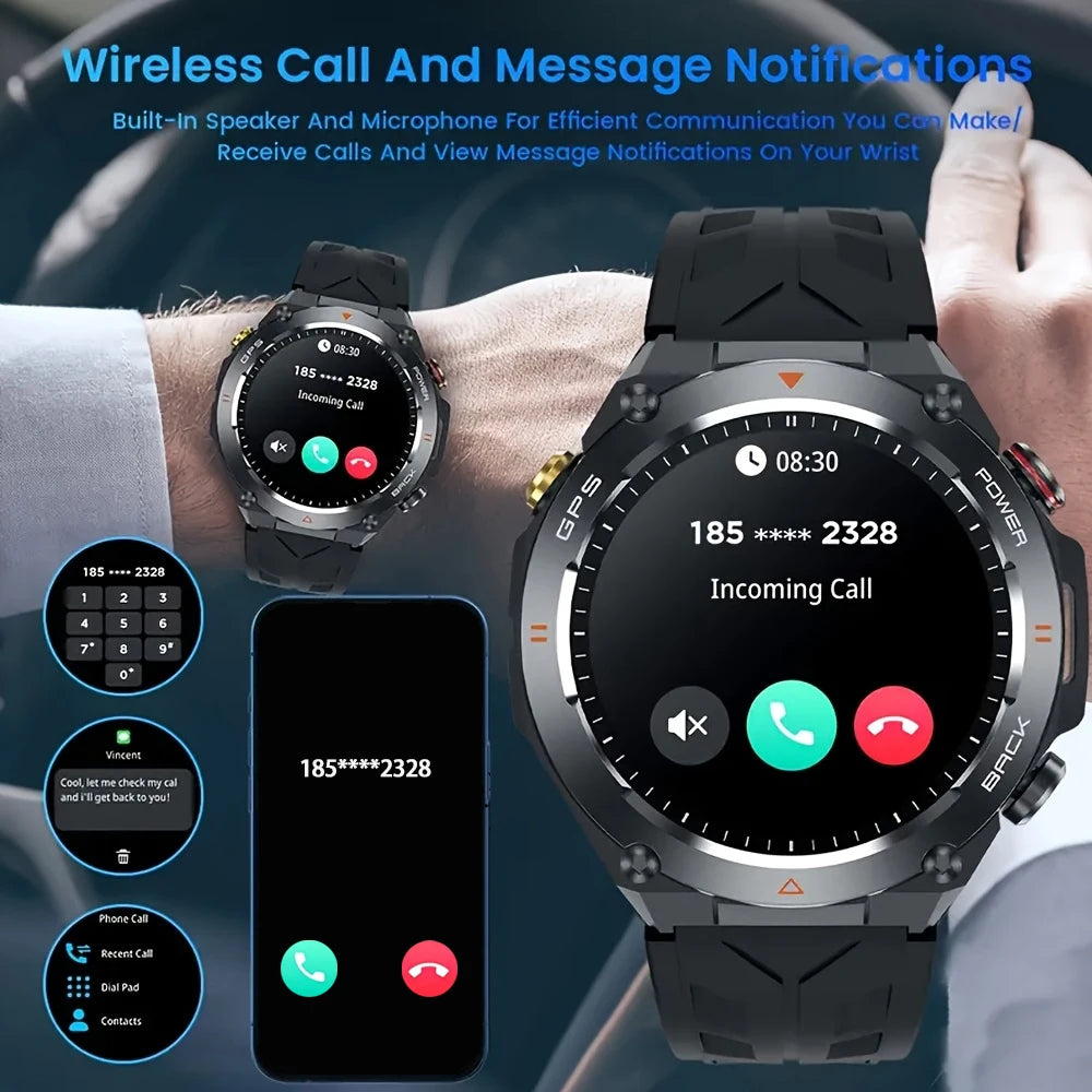 2025 Built-in GPS Waterproof Military Sports Fitness Tracker Smartwatch for Men
