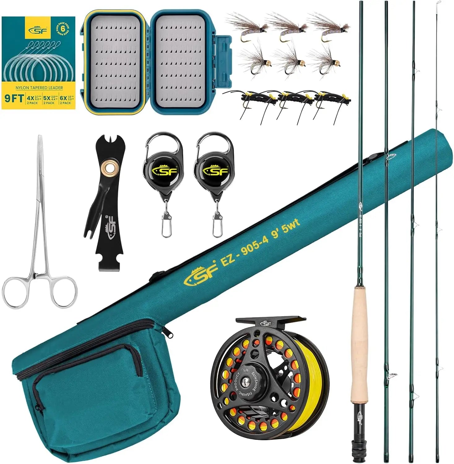 5wt 9FT Fly Fishing Rod Combo Starter Kit with Reel, Case, Flies, Leaders, Tools for Trout Travel