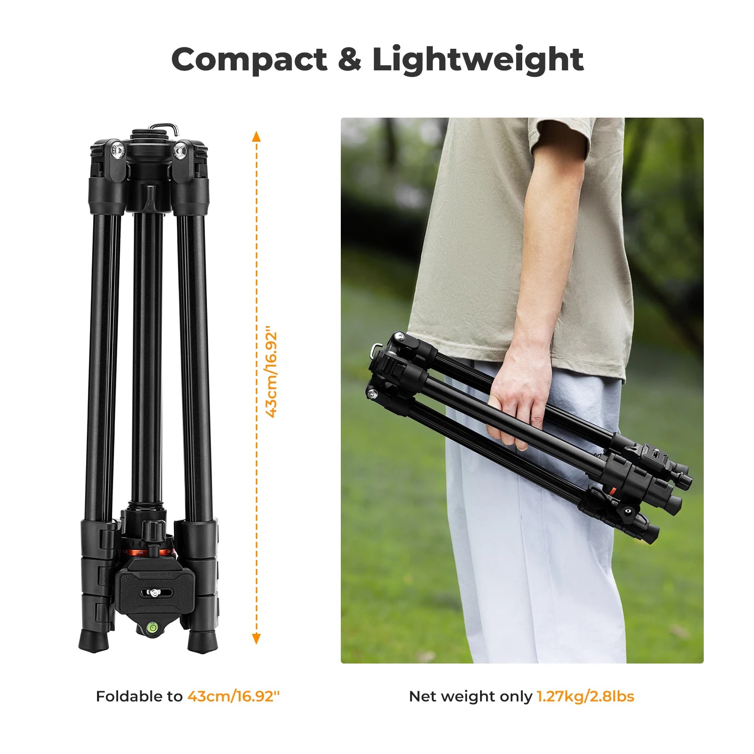 Lightweight 178cm Camera Tripod with Cellphone Clip