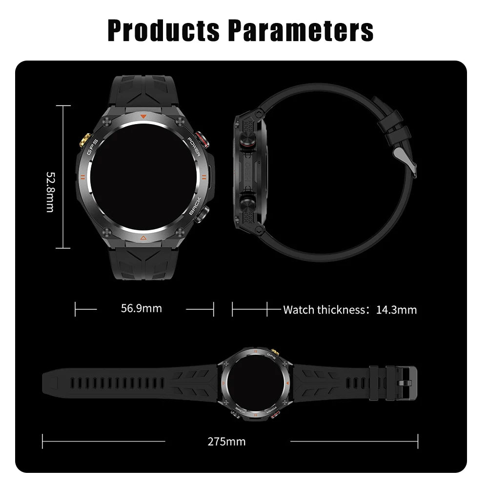 2025 Built-in GPS Waterproof Military Sports Fitness Tracker Smartwatch for Men