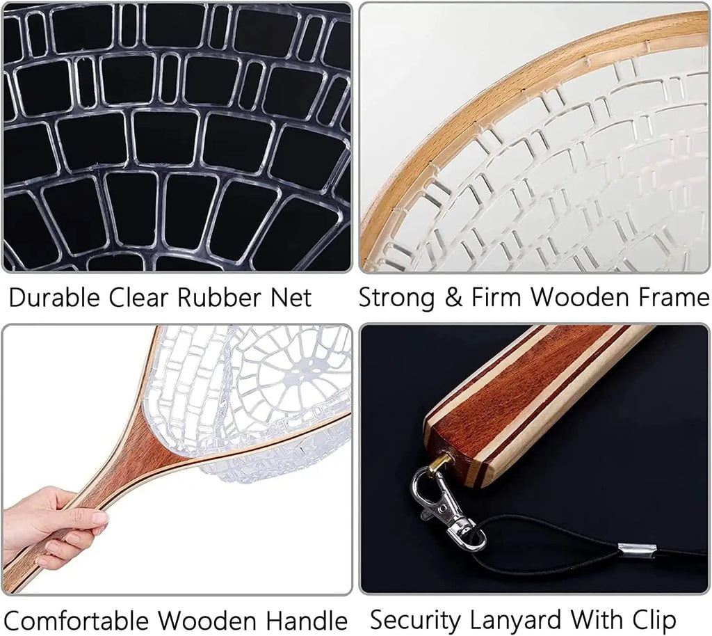 Fly Fishing Landing Net With Wooden Handle Frame