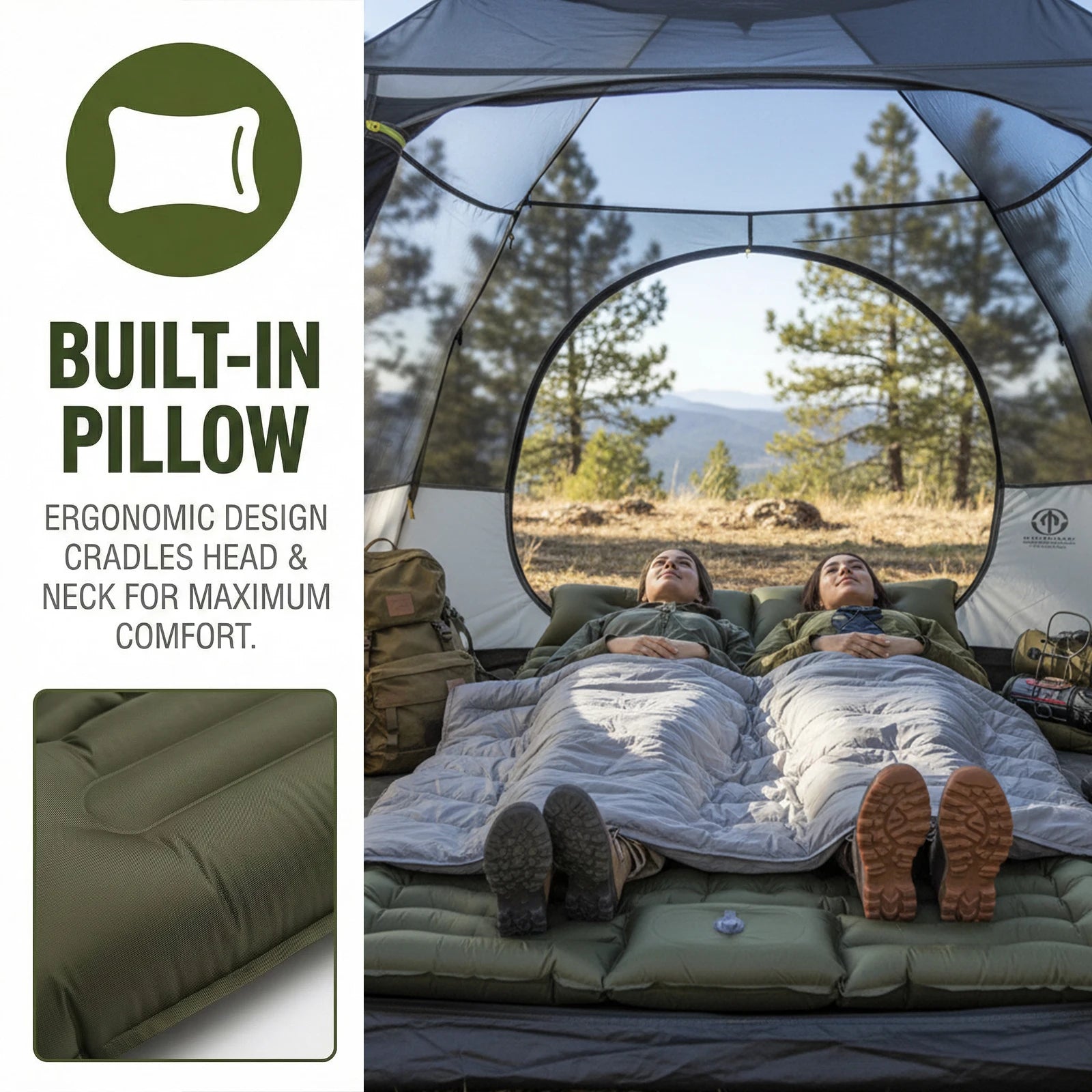 Portable  Inflatable Thickened Cushion Pads Camping Sleeping Mat with Pillow and Built-In Foot Pump