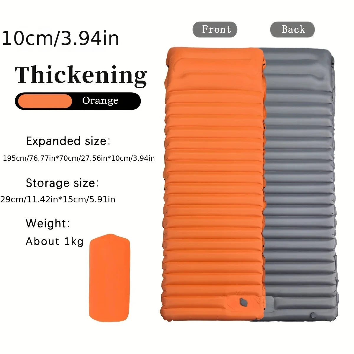 Ultra-Light Sleeping Mat 4" Thick Self-Inflating for Camping
