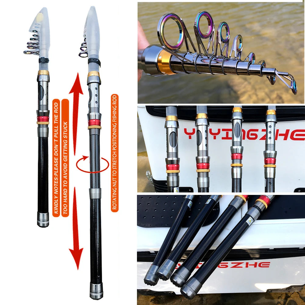 Telescopic 1.8-3.6m Carbon Fiber Fishing Rod And Reel Combo