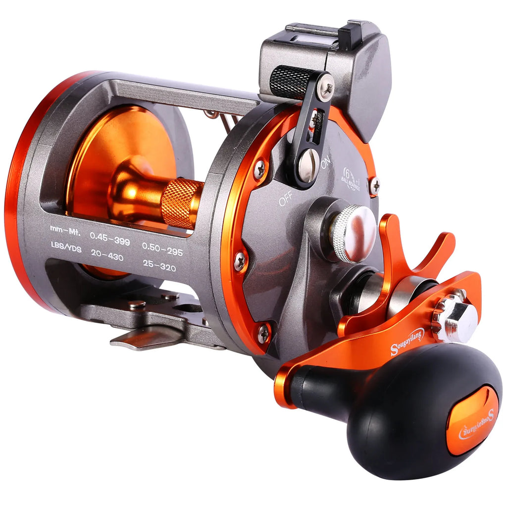 Sougayilang Line Counter Trolling Reel Conventional Level Wind Fishing Reel for Sea Bass Grouper 4.1:1/6+1BB Max Drag 30Kg from China