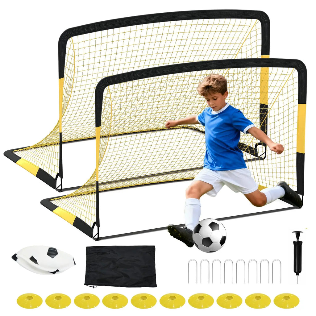 6x4ft Pop Up Soccer Goal Set Of 2 Backyard Soccer Net Portable Training Equipment With Ball Cones Pump For Kids Youth