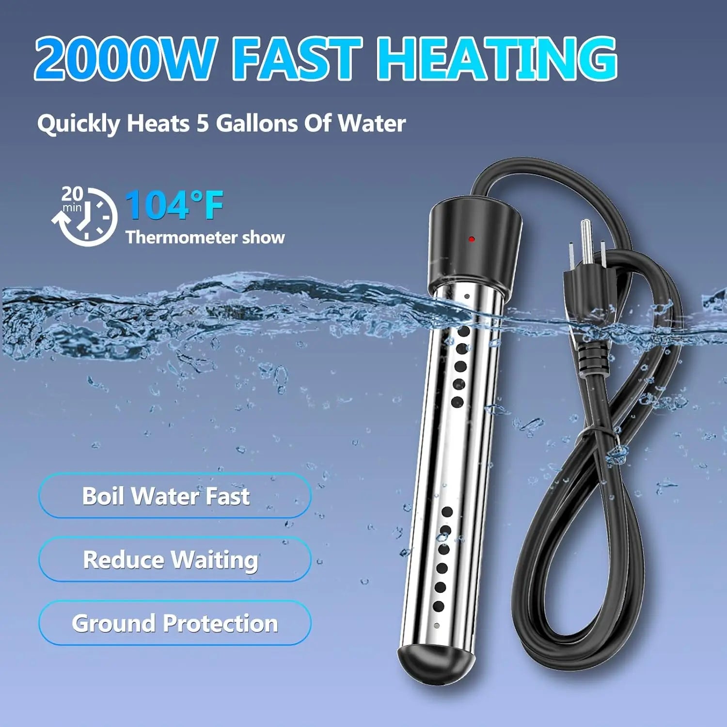 Portable Rechargeable Camping Shower with Immersion Heater & LED Display