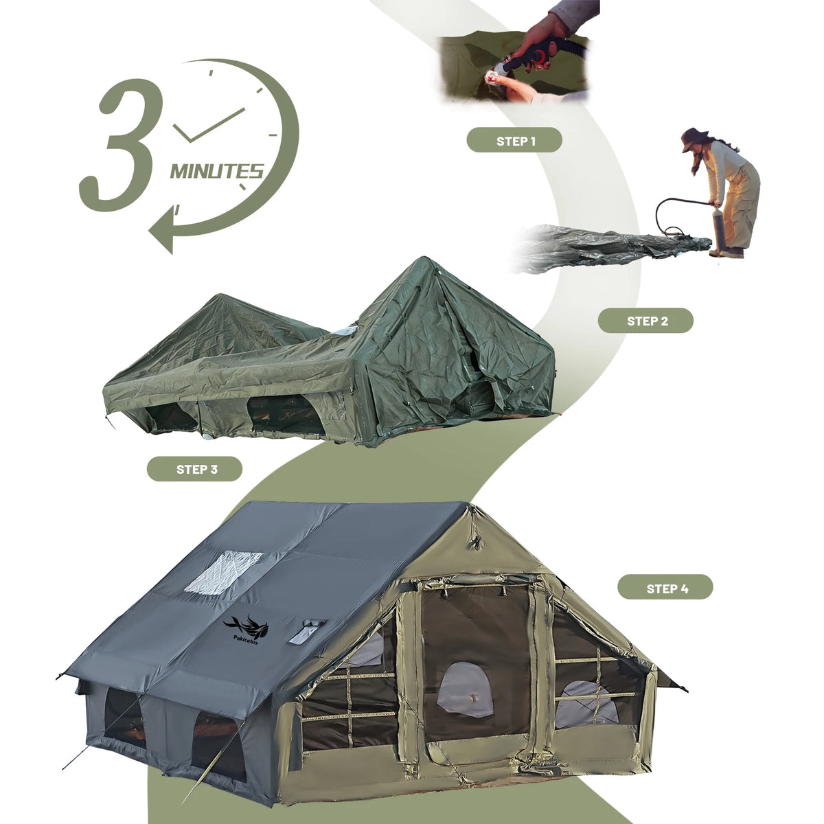 PAKICETUS Inflatable camping tent 4-8 people with windows portable water-resistant camping tent  Four season tents from China