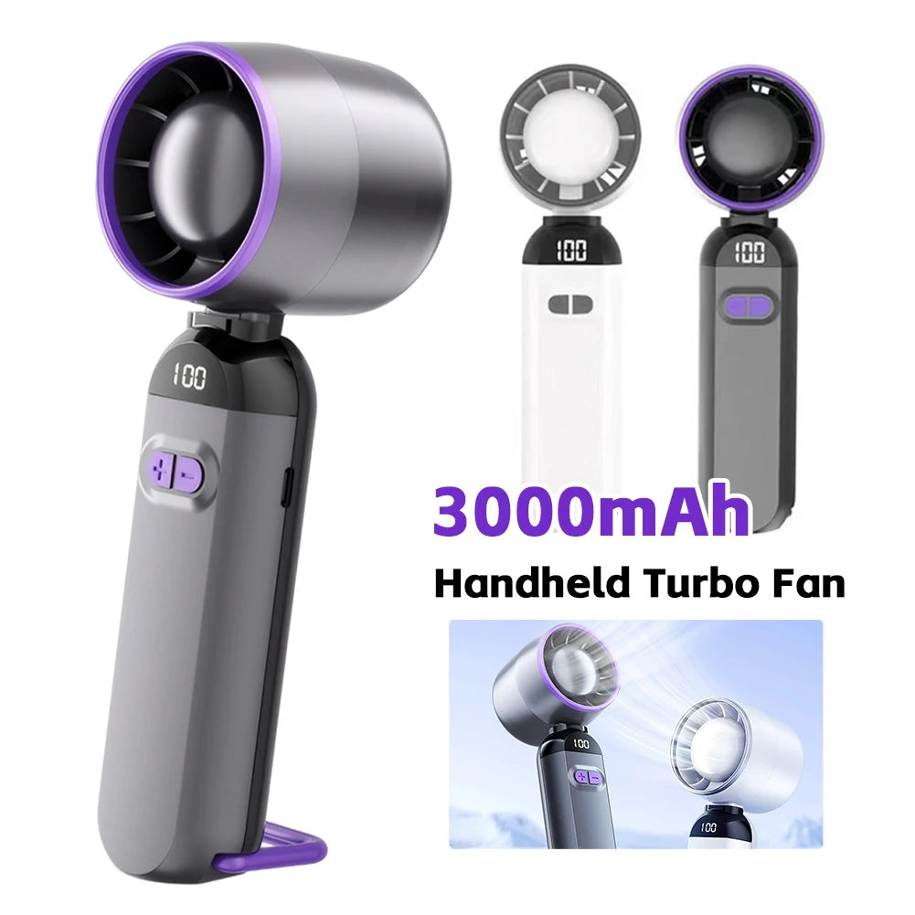 USB Rechargeable Handheld Turbo Fan with LED Digital Display