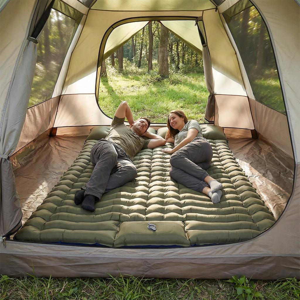 Portable  Inflatable Thickened Cushion Pads Camping Sleeping Mat with Pillow and Built-In Foot Pump