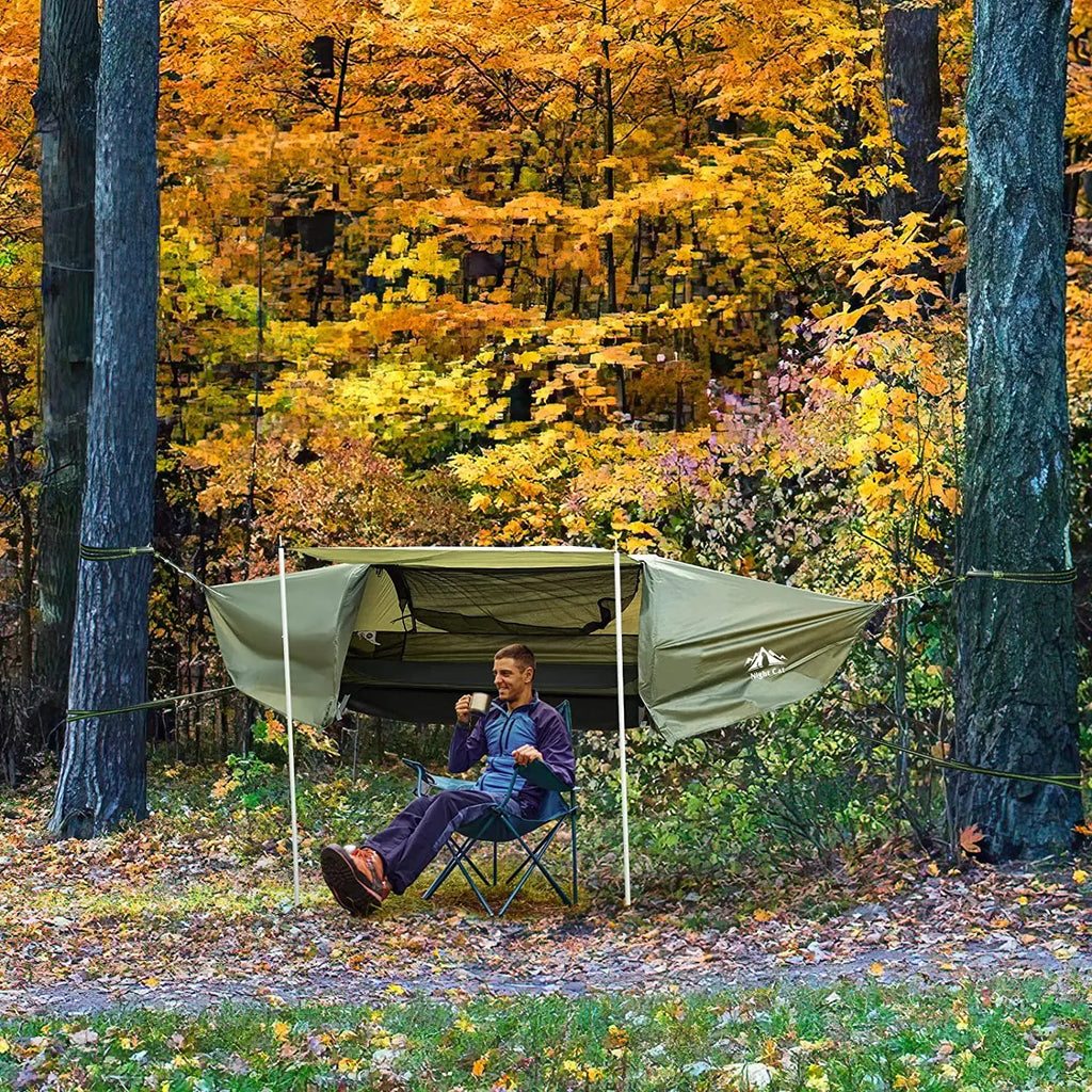 Flat Lay Hammock Tent with Mosquito Net and Waterproof Rainfly