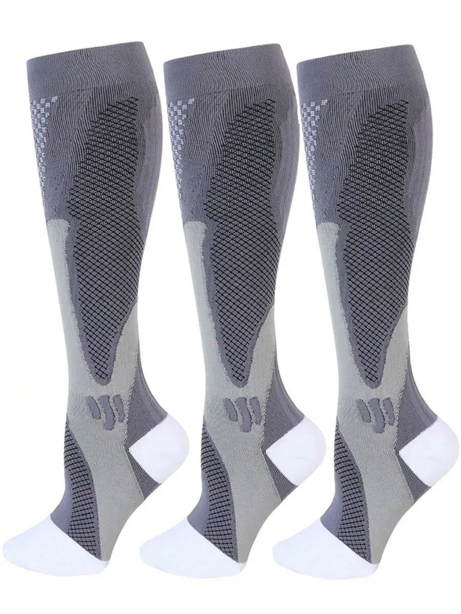 3 Pairs Breathable Nylon Compression Socks For Men Women Knee High Sport Running Hiking Skating Travel