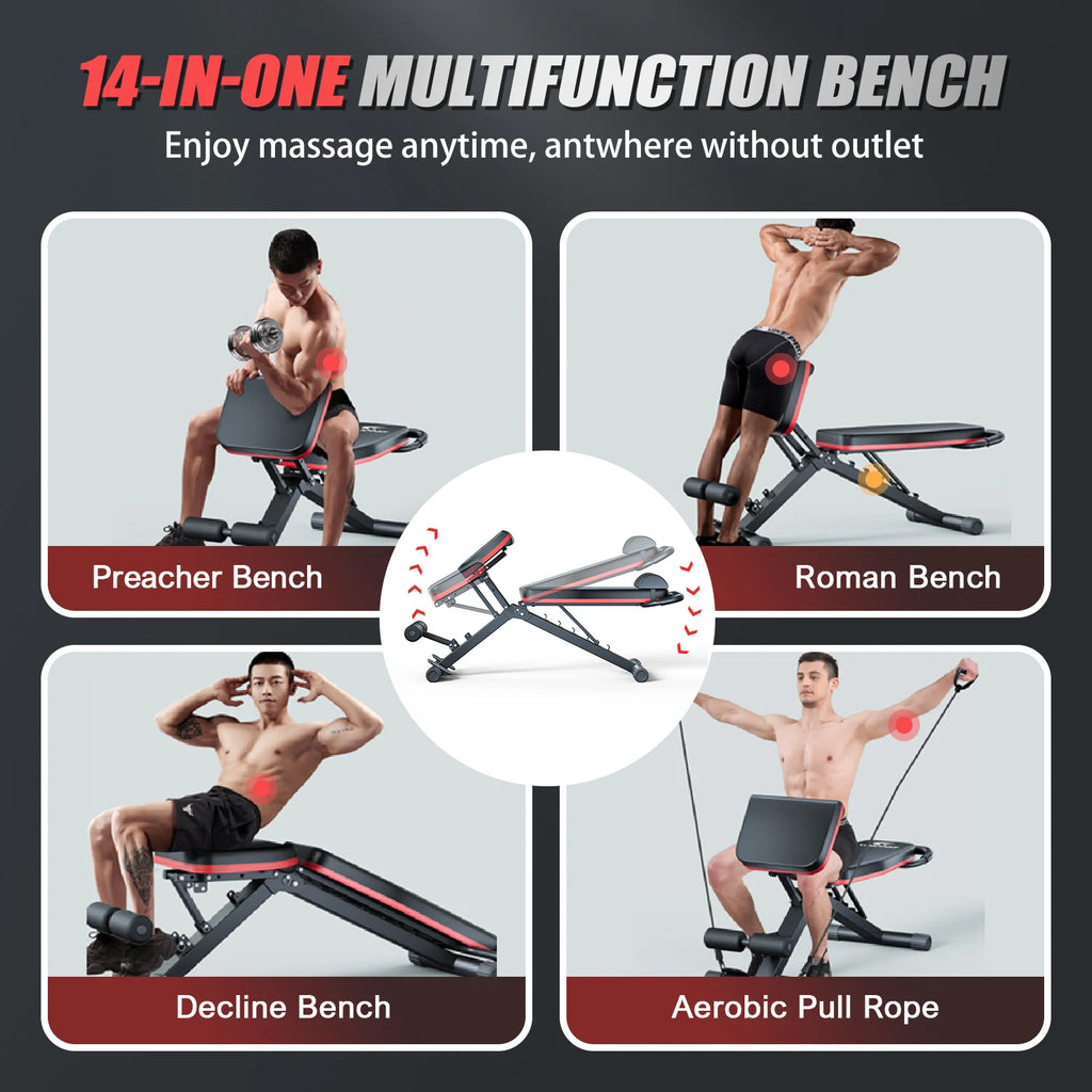 Foldable Dumbbell 14-in-1 Full Body Workout Weight Bench is Pre-Assembled, Multi-Functional and 6 Adjustable Levels