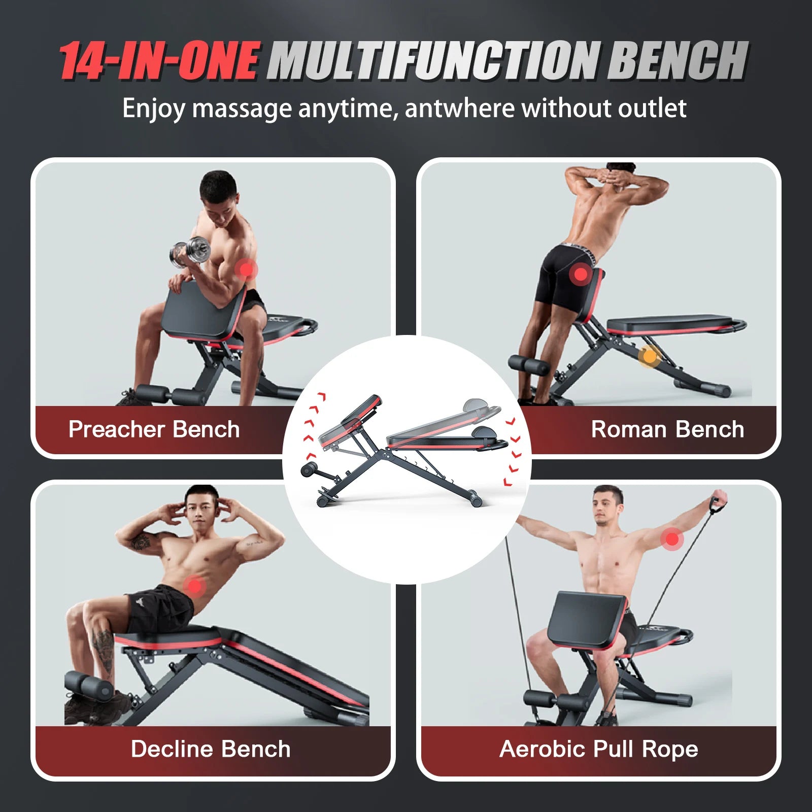 Foldable Dumbbell 14-in-1 Full Body Workout Weight Bench is Pre-Assembled, Multi-Functional and 6 Adjustable Levels
