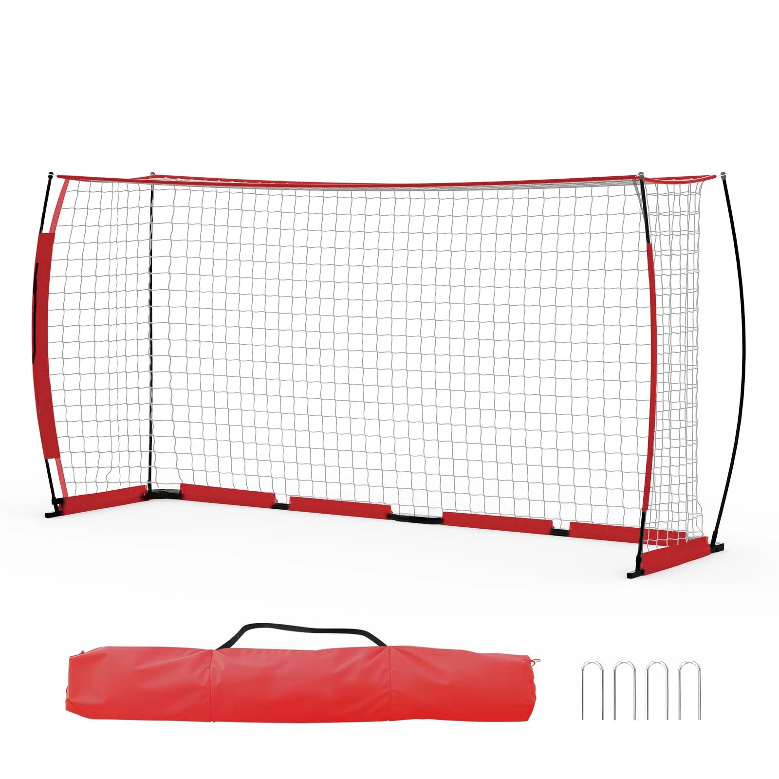 12x6ft Portable Soccer Goal Heavy Duty Metal Frame Foldable Backyard Soccer Net Fiberglass Support Training Equipment With Bag