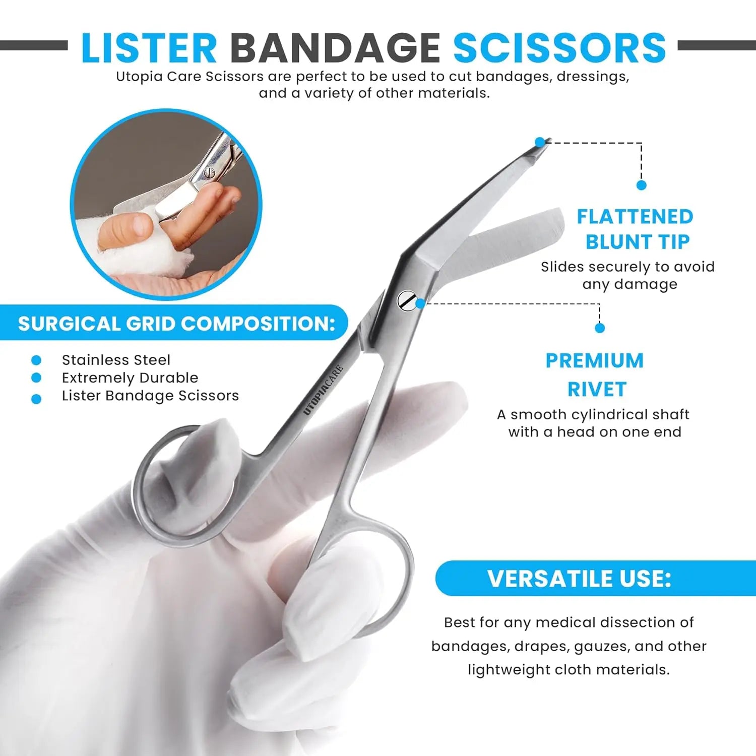 Stainless Steel Bandage 5.5 Inch Scissors for First Aid and Professional Medical Use