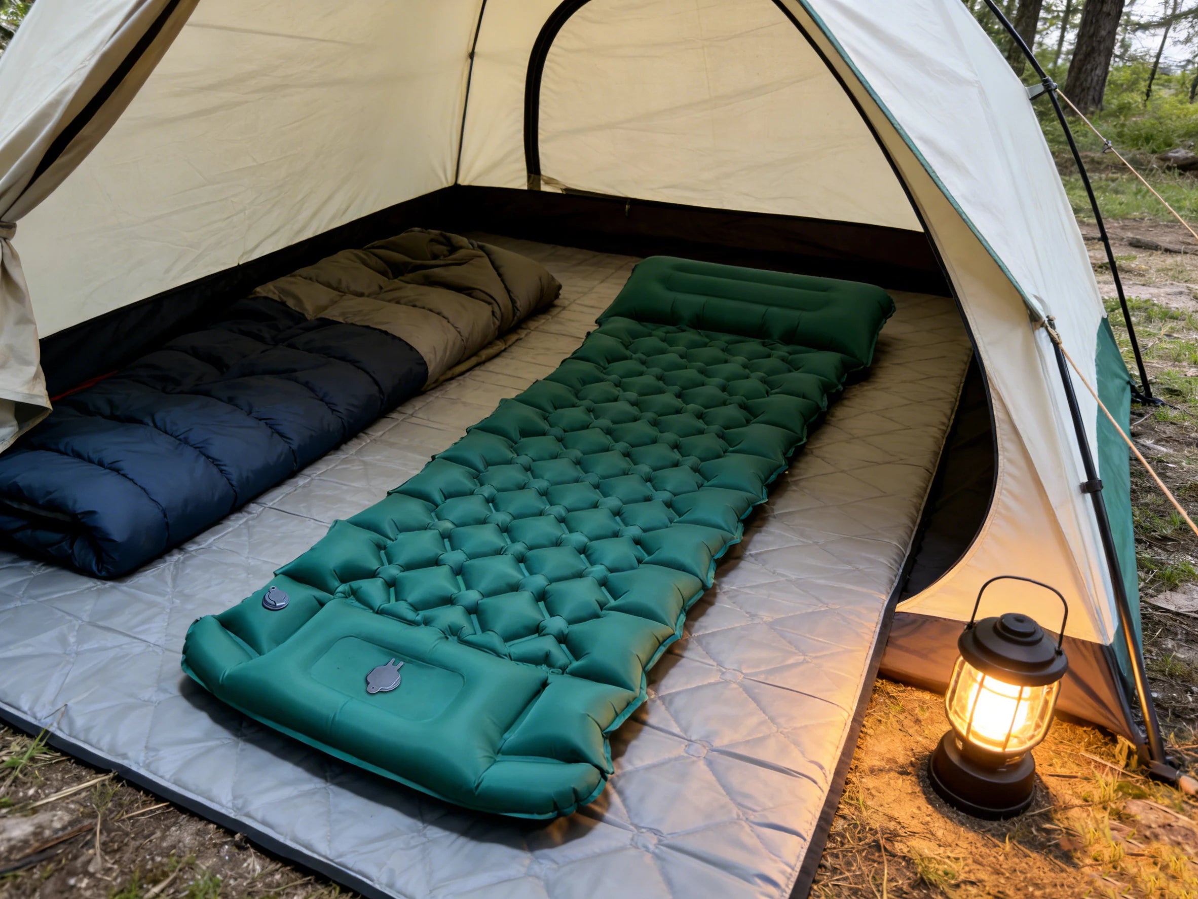 2026!Thicken Camping Mat Inflatable Mattress Sleeping Bed Tent Moisture-Proof Built-in Foot Pump Sleeping Pad with Pillow from China