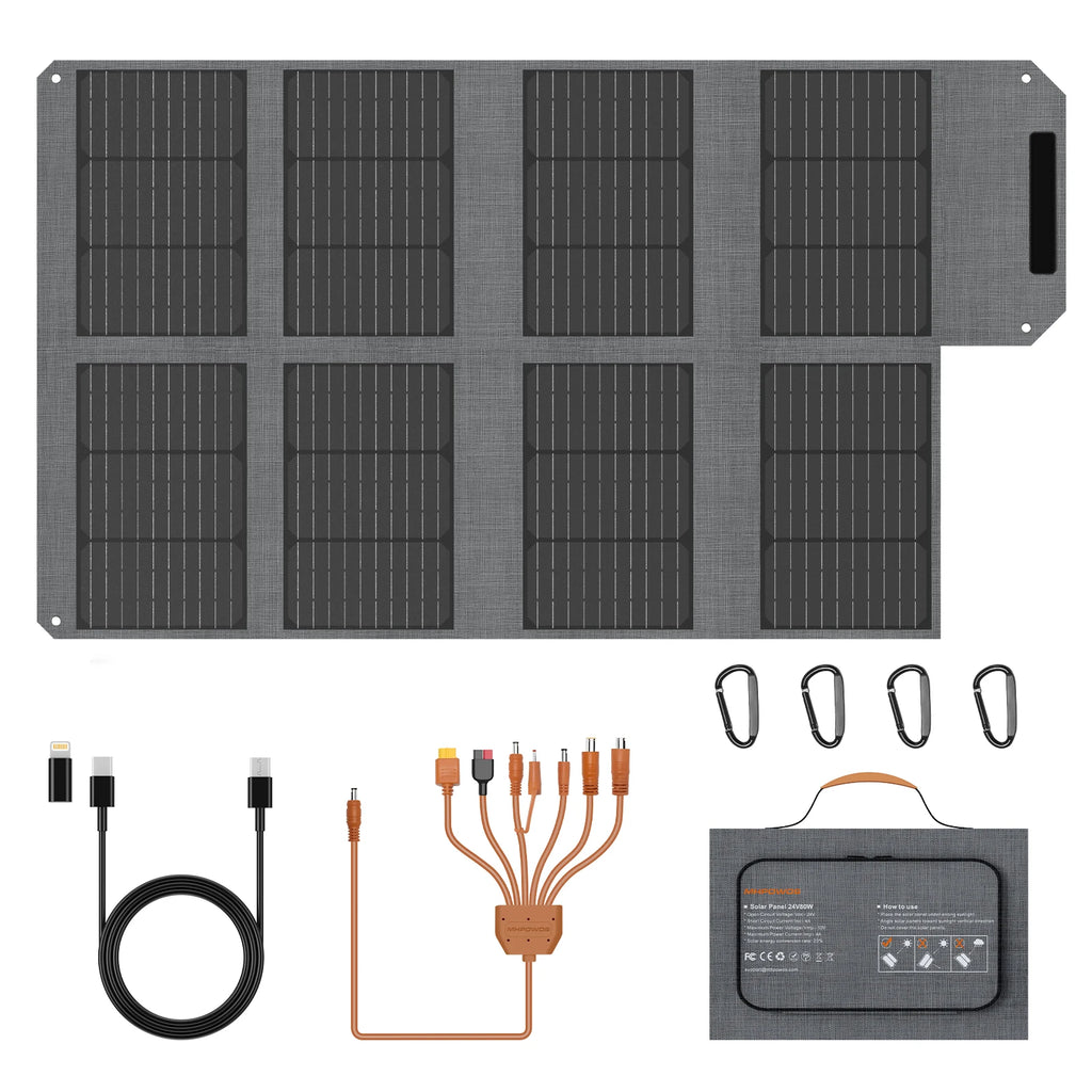 MHPOWOS 40W/80W Solar Panel Charger QC3.0 USB-A & Type-C Output IP67 Waterproof Foldable For Camping Hiking Outdoor Phone