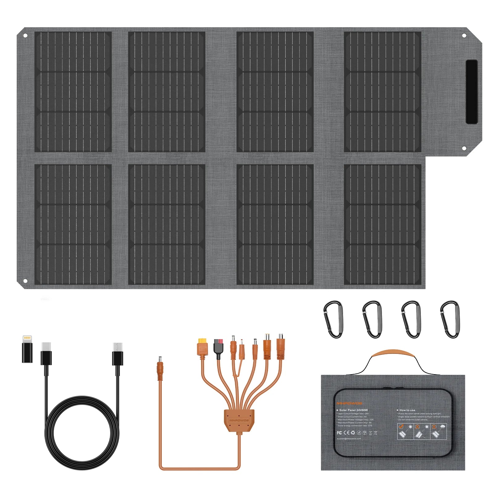 MHPOWOS 40W/80W Solar Panel Charger QC3.0 USB-A & Type-C Output IP67 Waterproof Foldable For Camping Hiking Outdoor Phone