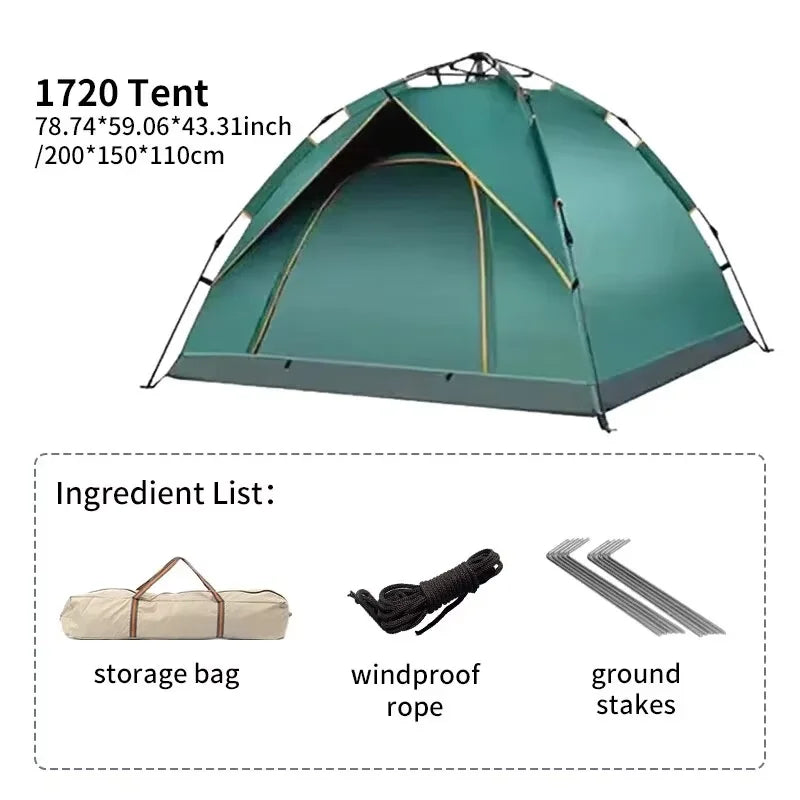 Outdoor Folding Tent Fully Automatic Quick Opening Tent 3-4 Person Self Driving Camping Tent Rain Proof Sun Proof Portable from China