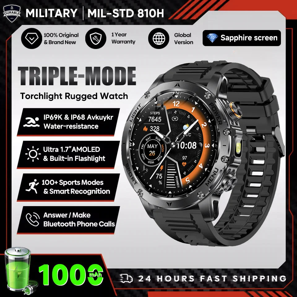 Durable Waterproof Smart Watch with Heart Rate, Bluetooth, GPS Tracker and Sports & Fitness