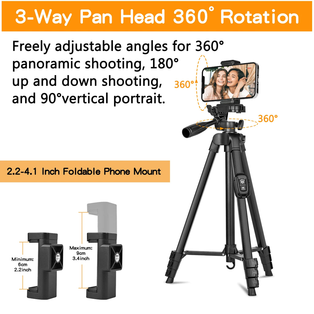 60 Inch/152cm Camera Tripod with Travel Bag, Mobile Phone Tripod with Remote Control, Professional Aluminum Alloy Portable Stand from China