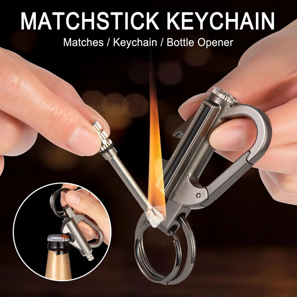 Keychain Lighter Multi Function Refillable Waterproof Flint Fire Starter and Bottle Opener