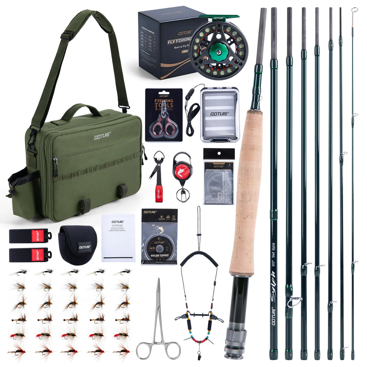 Goture Portable Complete Fly Fishing Rods Set 8-sections 9FT Fly Rod Reel Line Hooks Accessory Combo Full Fly Fising Rod Kit from China