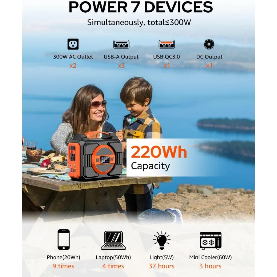300W Rated Portable Solar Generator Power Station with Solar Panels 40W Included 220Wh Sola Power Bank