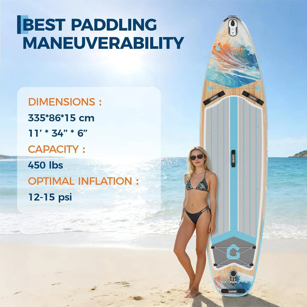 11ft Inflatable Paddle Board, Inflatable Stand Up Paddleboards with Premium SUP Accessories,  450lbs Capacity, with Camera Mount