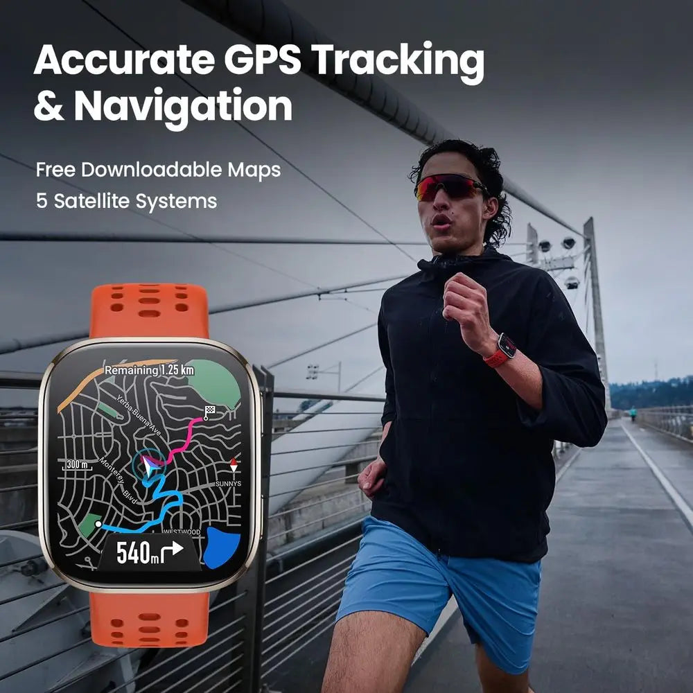 Smart Watch with 14 Day Battery, 1.97" AMOLED Display, GPS & Free Maps, AI, Bluetooth Call & Text, Health and Fitness