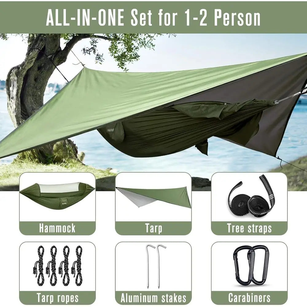 Large Camping Hammock with Bug Net and Rain Cover