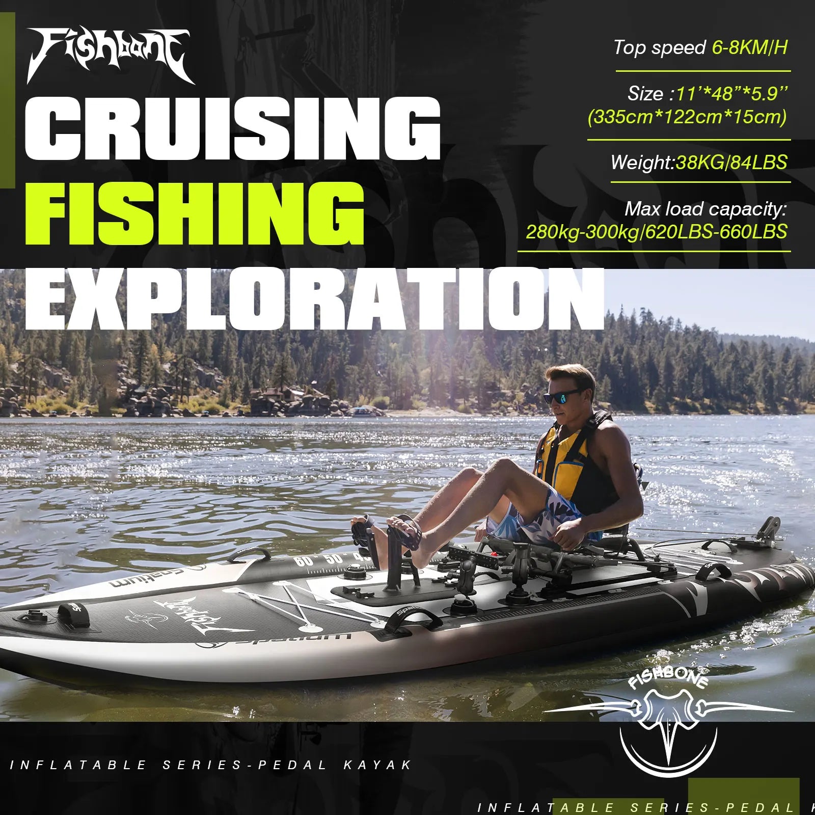 Fishing Kayak Boat Pedal Drive Sit on Top Pedal Drive Kayak Power System Orientation System, 11'*48"*6",Capacity 660LBS