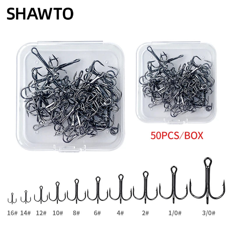 50Pcs High Carbon Treble Hooks Sizes 4/0# 6# 10# 12# 16#