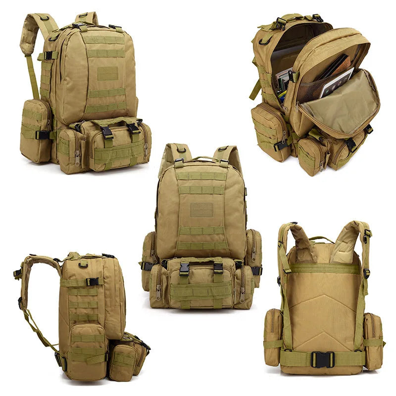 Men's Large Capacity 55L Backpack Tactical Backpack Outdoor Hiking Climbing Army Rucksacks Waterproof Camping Bags